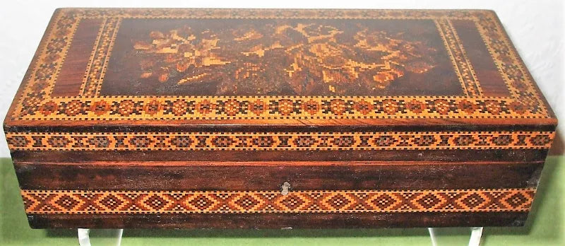 Antique English Victorian Tunbridge Ware Ladies Glove Box