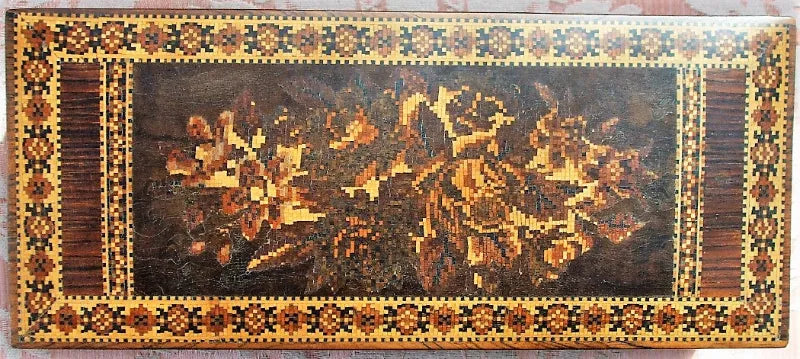 Antique English Victorian Tunbridge Ware Ladies Glove Box