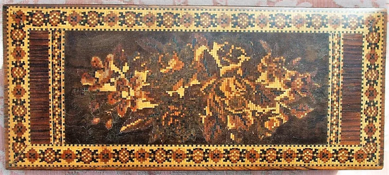 Antique English Victorian Tunbridge Ware Ladies Glove Box