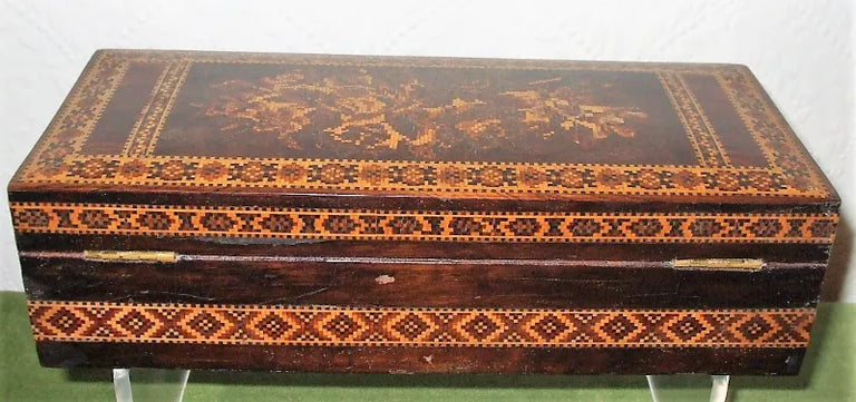 Antique English Victorian Tunbridge Ware Ladies Glove Box