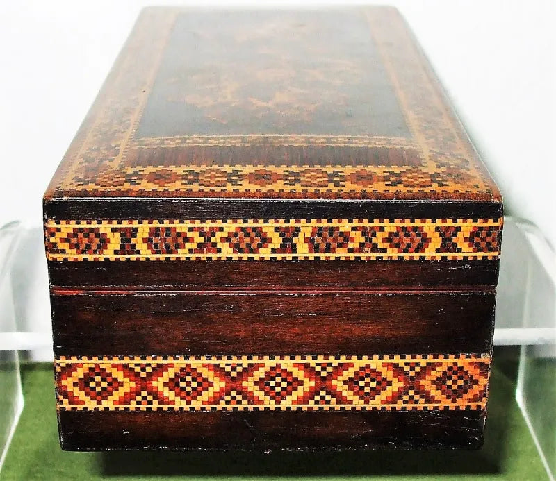 Antique English Victorian Tunbridge Ware Ladies Glove Box