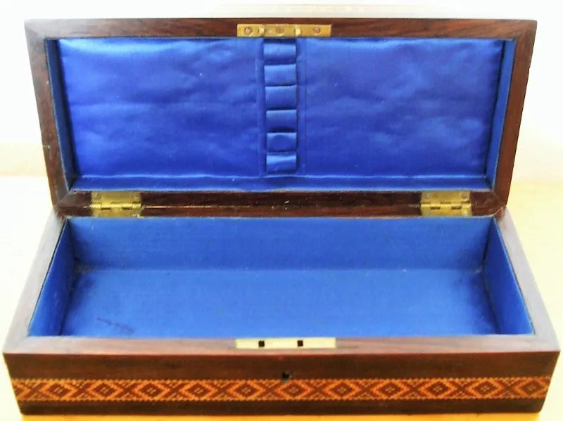 Antique English Victorian Tunbridge Ware Ladies Glove Box