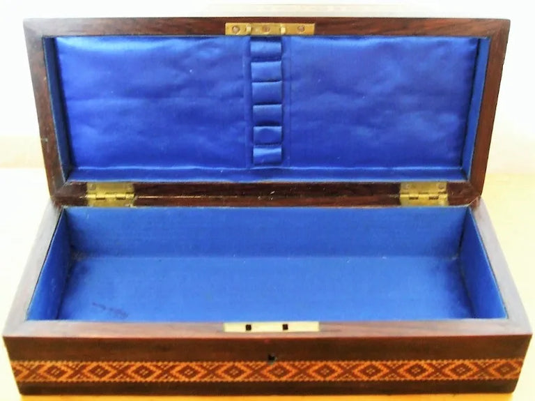 Antique English Victorian Tunbridge Ware Ladies Glove Box