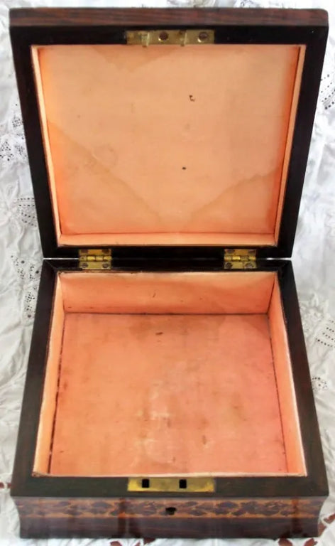 Antique English Victorian Tunbridge Ware Handkerchief Box
