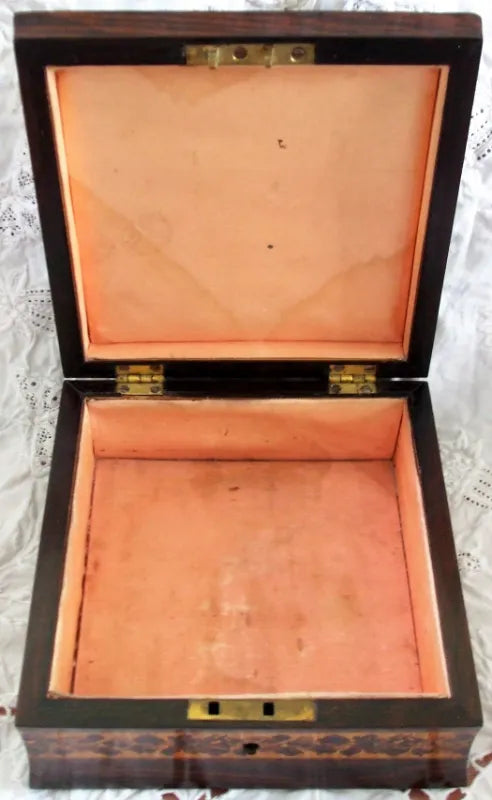 Antique English Victorian Tunbridge Ware Handkerchief Box