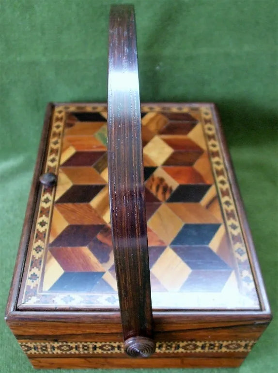 Antique English Victorian Tunbridge Ware Ladies Needlework Casket