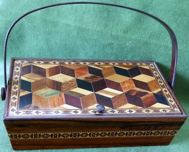 Antique English Victorian Tunbridge Ware Ladies Needlework Casket