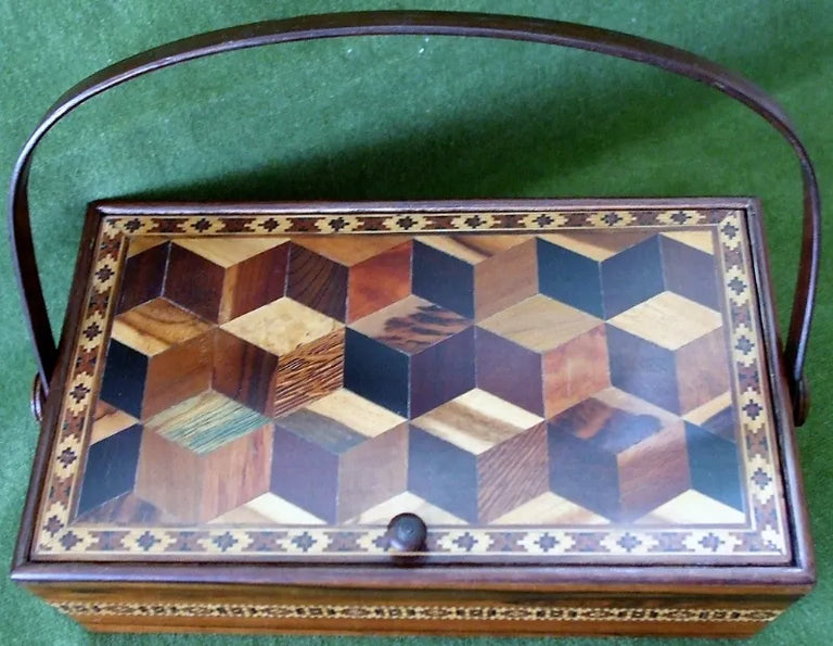 Antique English Victorian Tunbridge Ware Ladies Needlework Casket