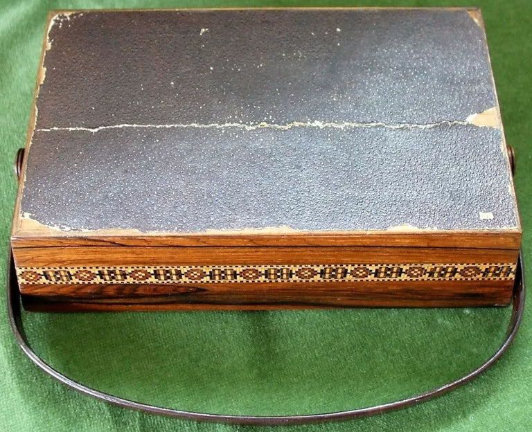 Antique English Victorian Tunbridge Ware Ladies Needlework Casket