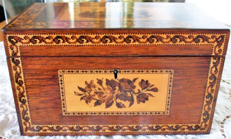 Antique Victorian Tunbridge Ware Tea Caddy ~ Hollamby