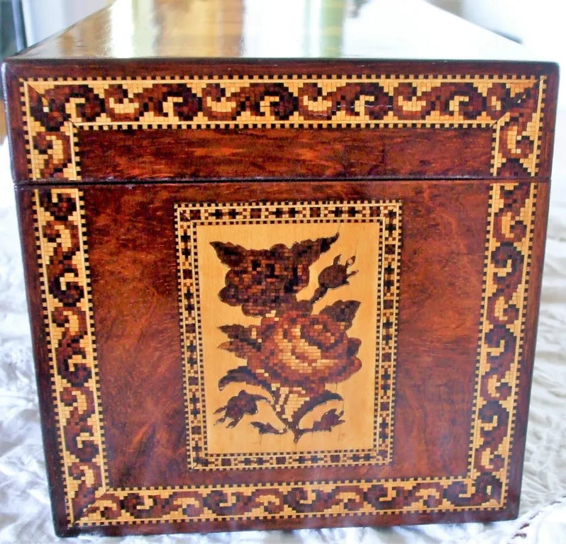 Antique Victorian Tunbridge Ware Tea Caddy ~ Hollamby