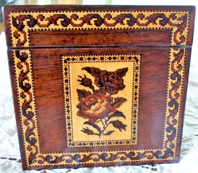 Antique Victorian Tunbridge Ware Tea Caddy ~ Hollamby
