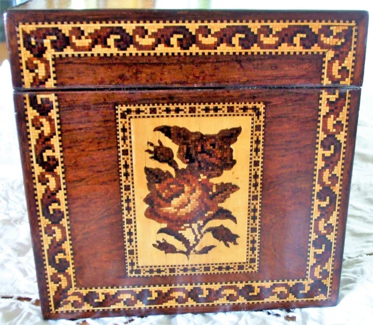 Antique Victorian Tunbridge Ware Tea Caddy ~ Hollamby