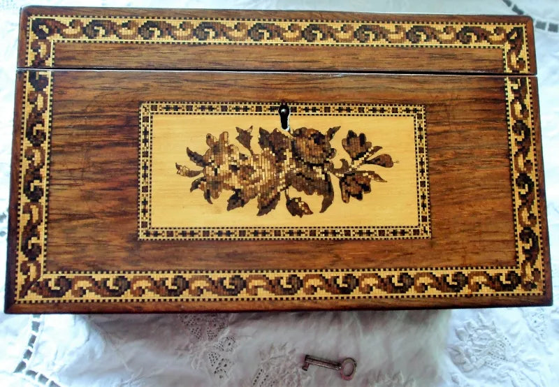 Antique Victorian Tunbridge Ware Tea Caddy ~ Hollamby