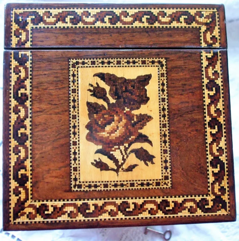 Antique Victorian Tunbridge Ware Tea Caddy ~ Hollamby