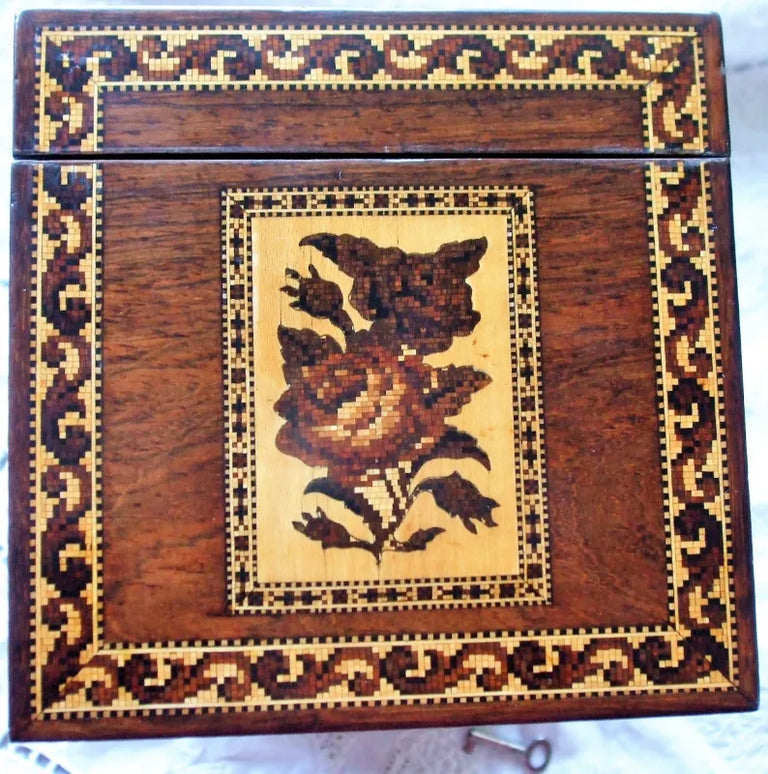 Antique Victorian Tunbridge Ware Tea Caddy ~ Hollamby