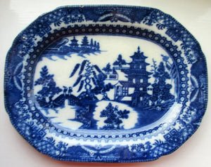 Antique Georgian Blue & White Transfer "Two Man Willow" Sauce-boat Stand