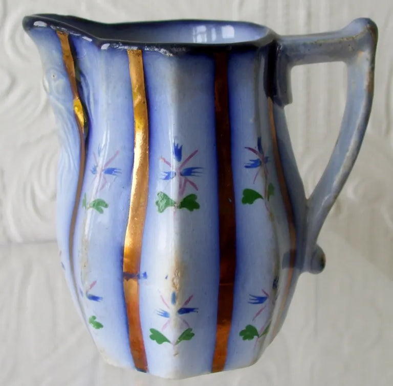 Antique Victorian Gaudy Welsh Pottery Jug ~ Unidentified Pattern
