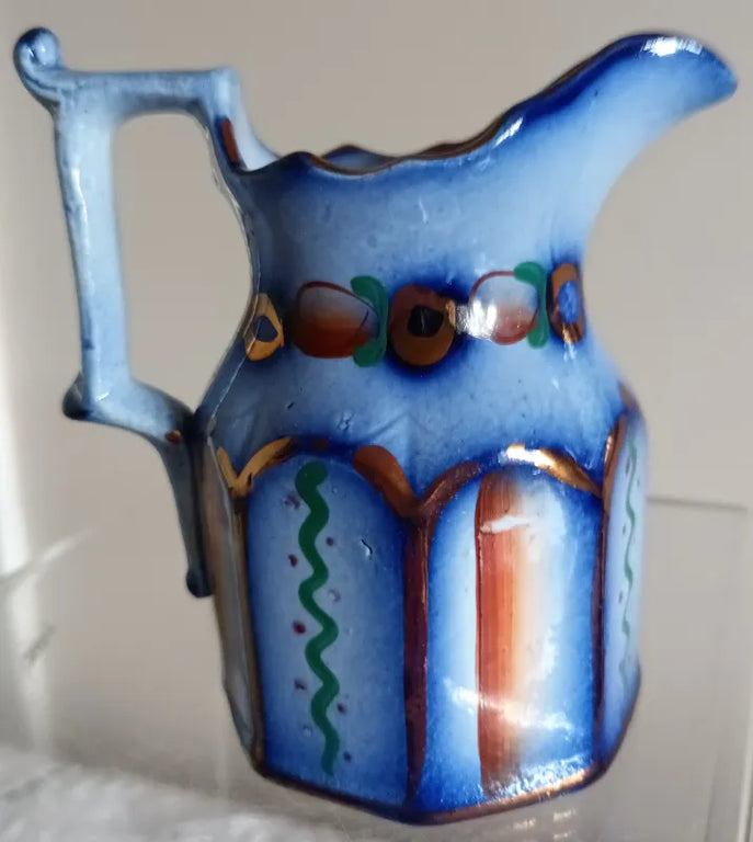 Antique Victorian Gaudy Welsh Pottery Jug ~ Unidentified Pattern