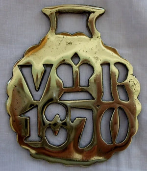 Antique English Victorian Horse Brass "VR 1870"