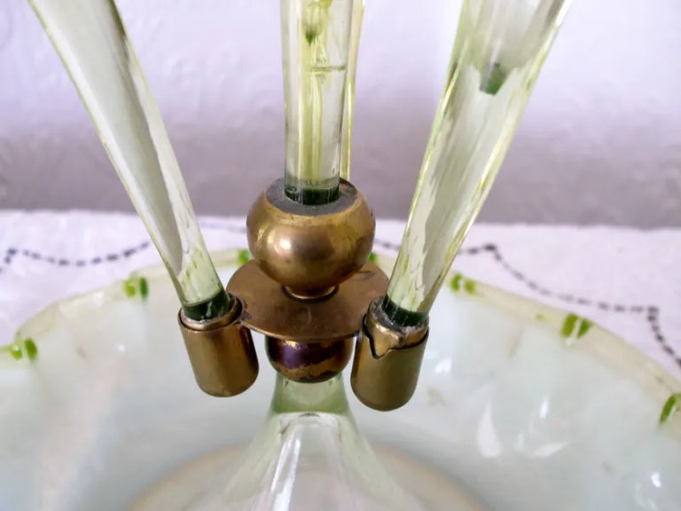 Antique English Victorian Green Vaseline Glass Epergne