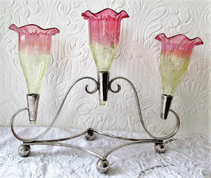Antique Victorian Vaseline Glass & Silver Plate Epergne