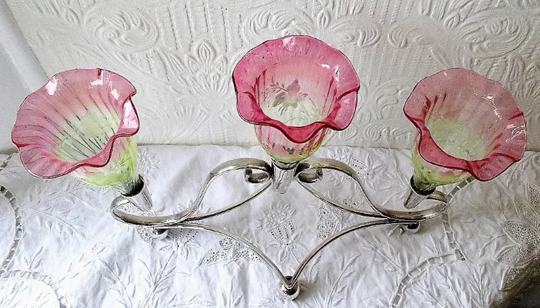 Antique Victorian Vaseline Glass & Silver Plate Epergne