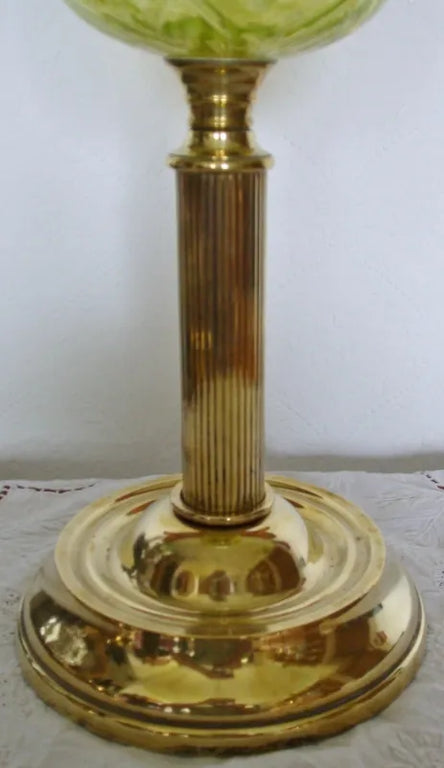 Antique English Victorian Vaseline Glass Oil Lamp