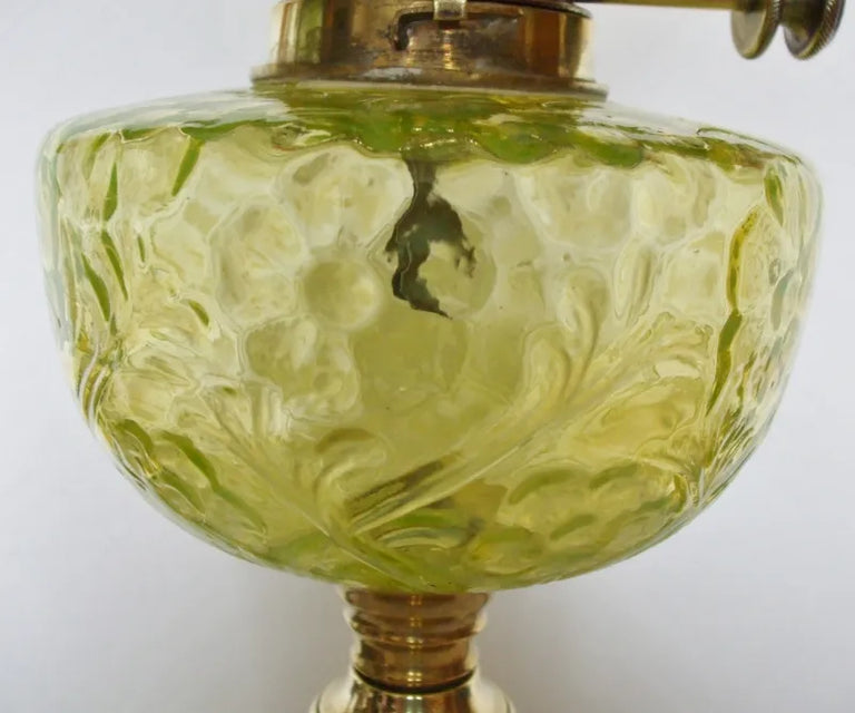 Antique English Victorian Vaseline Glass Oil Lamp