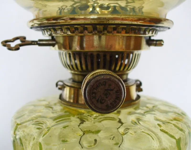 Antique English Victorian Vaseline Glass Oil Lamp
