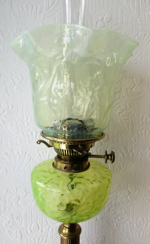 Antique English Victorian Vaseline Glass Oil Lamp
