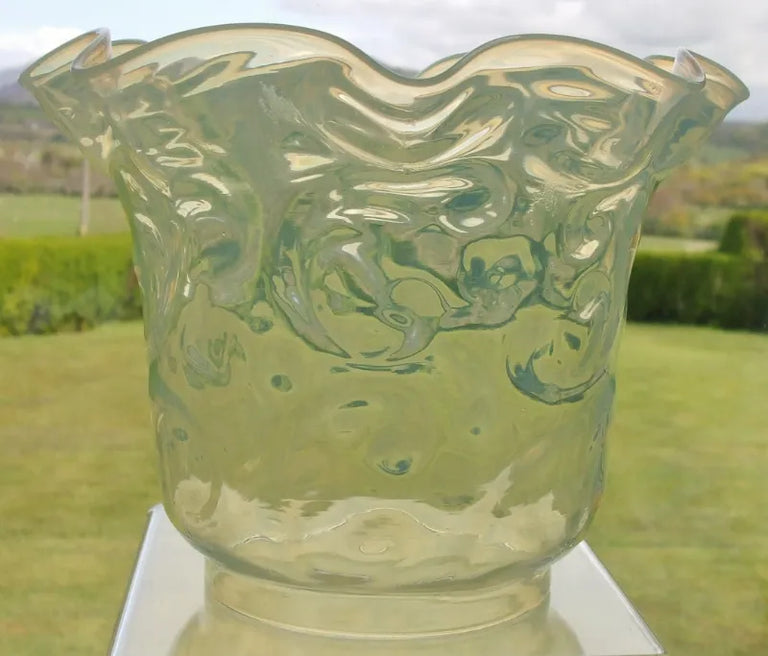 Antique English Victorian Vaseline Glass Oil Lamp