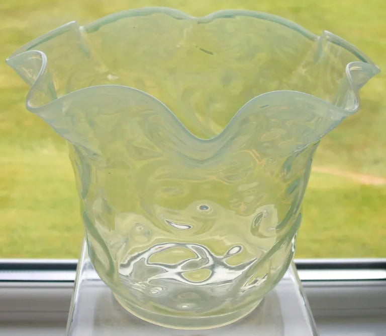 Antique English Victorian Vaseline Glass Oil Lamp