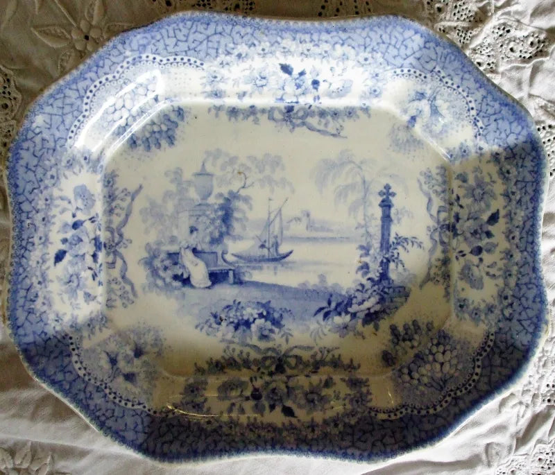 Antique Victorian Blue & White Transfer 