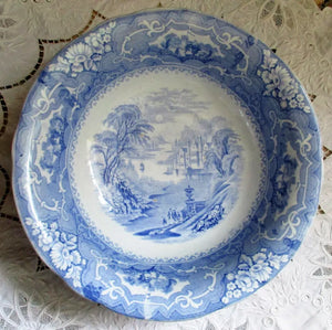 Antique Victorian Blue & White Transfer "Venture" Basin ~ Hancock, Whittingham