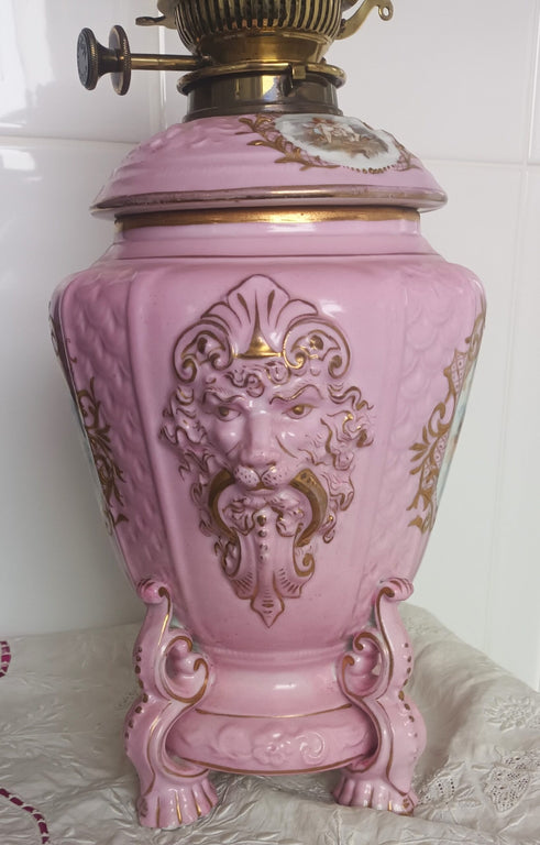 Antique Austrian Victoria Carlsberg Porcelain Oil Lamp