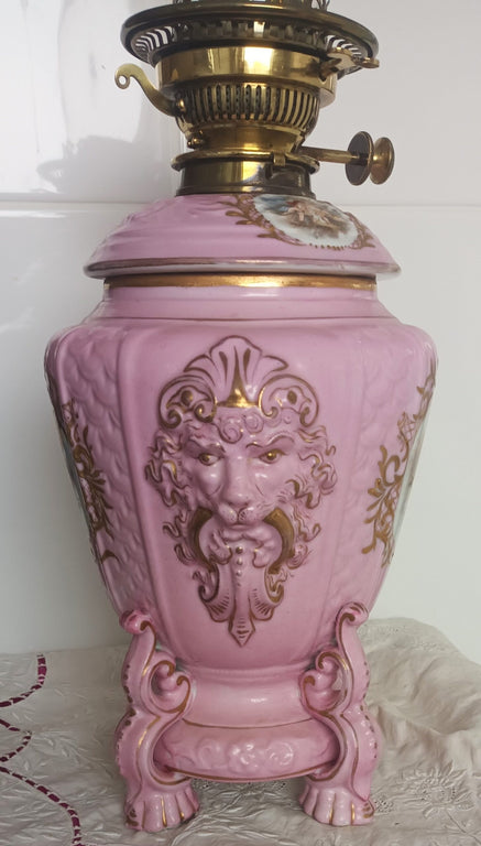 Antique Austrian Victoria Carlsberg Porcelain Oil Lamp
