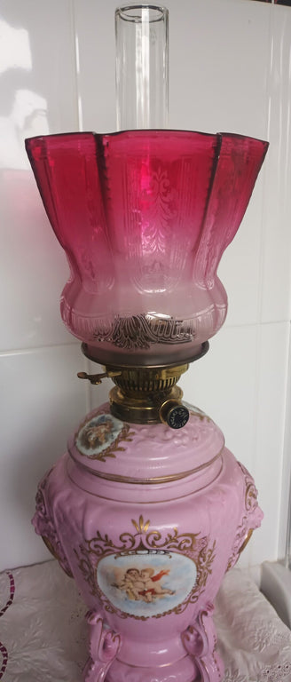 Antique Austrian Victoria Carlsberg Porcelain Oil Lamp