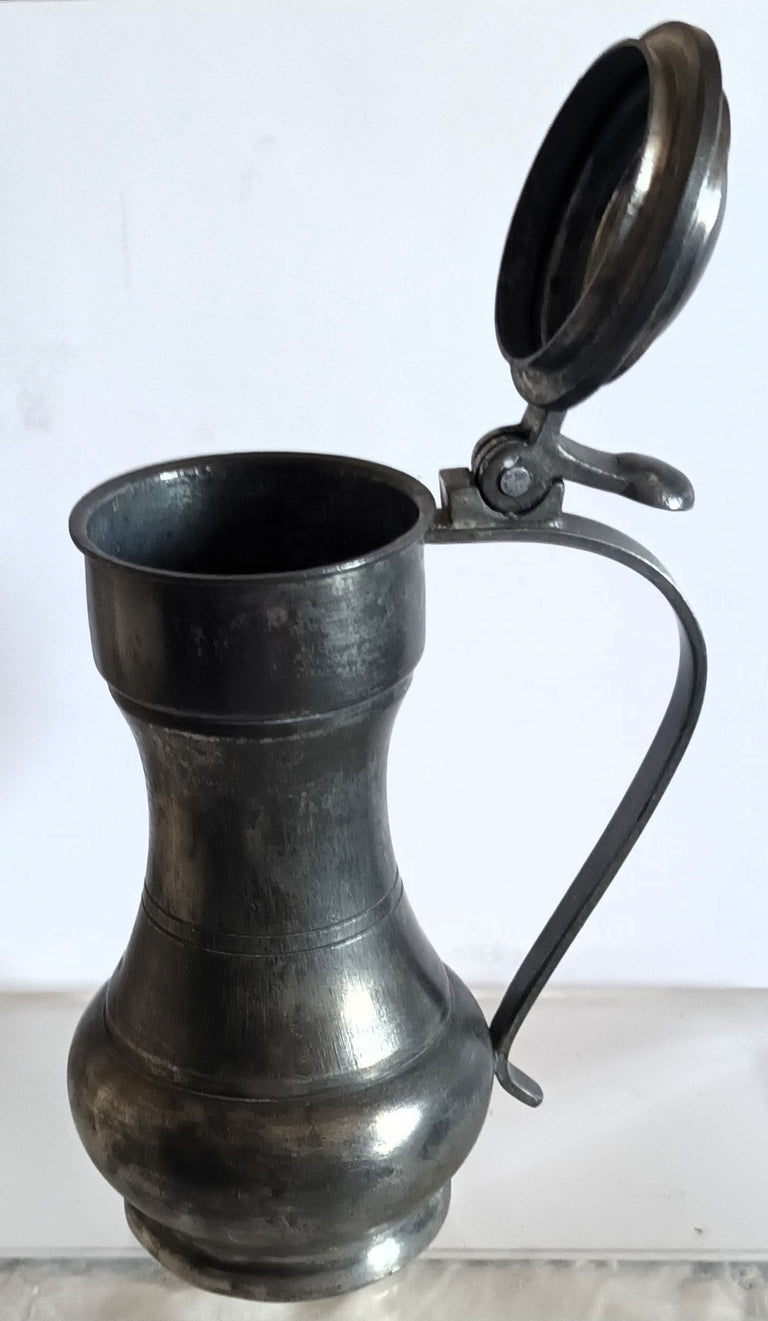 Vintage Dutch Lidded Pewter Baluster Measure