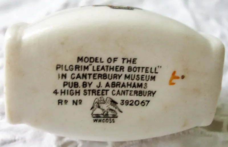 Antique W.H. Goss ~ Canterbury Leather Bottle ~ A.C.C. No. 44 ~ Canterbury ~ * MATCHING ARMS *