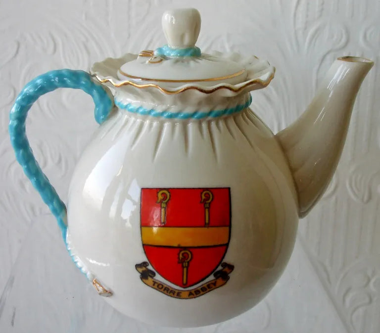 Antique English W.H. Goss ~ Bagware Tea Pot ~ Torquay ~ Torre Abbey