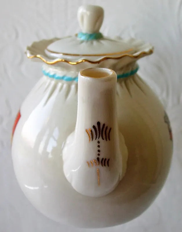 Antique English W.H. Goss ~ Bagware Tea Pot ~ Torquay ~ Torre Abbey