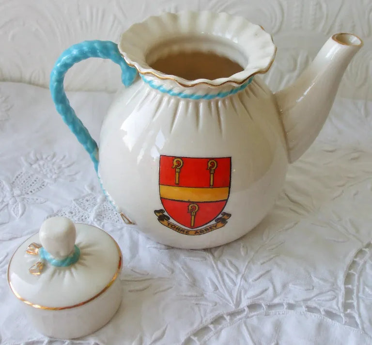Antique English W.H. Goss ~ Bagware Tea Pot ~ Torquay ~ Torre Abbey