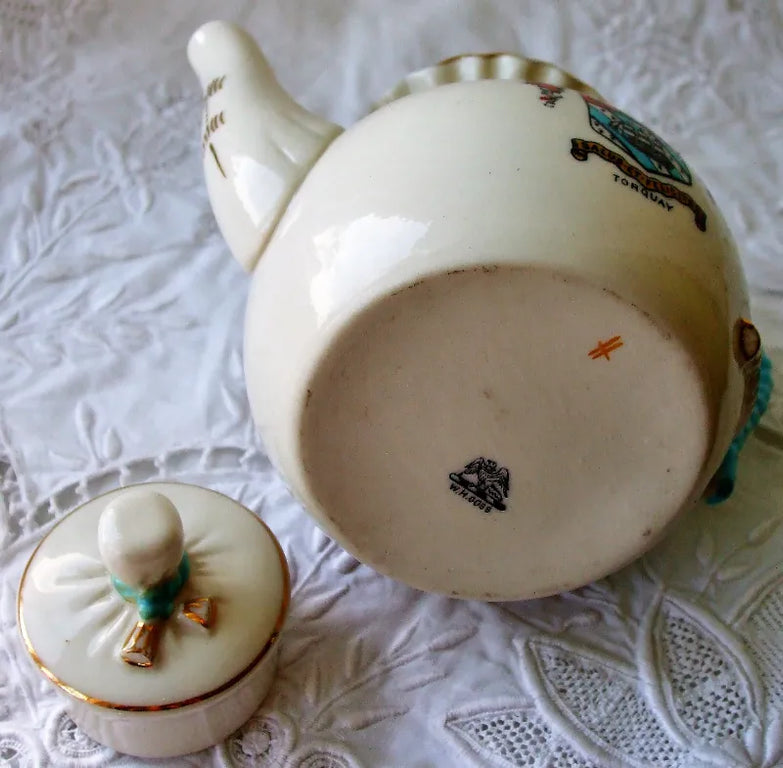 Antique English W.H. Goss ~ Bagware Tea Pot ~ Torquay ~ Torre Abbey