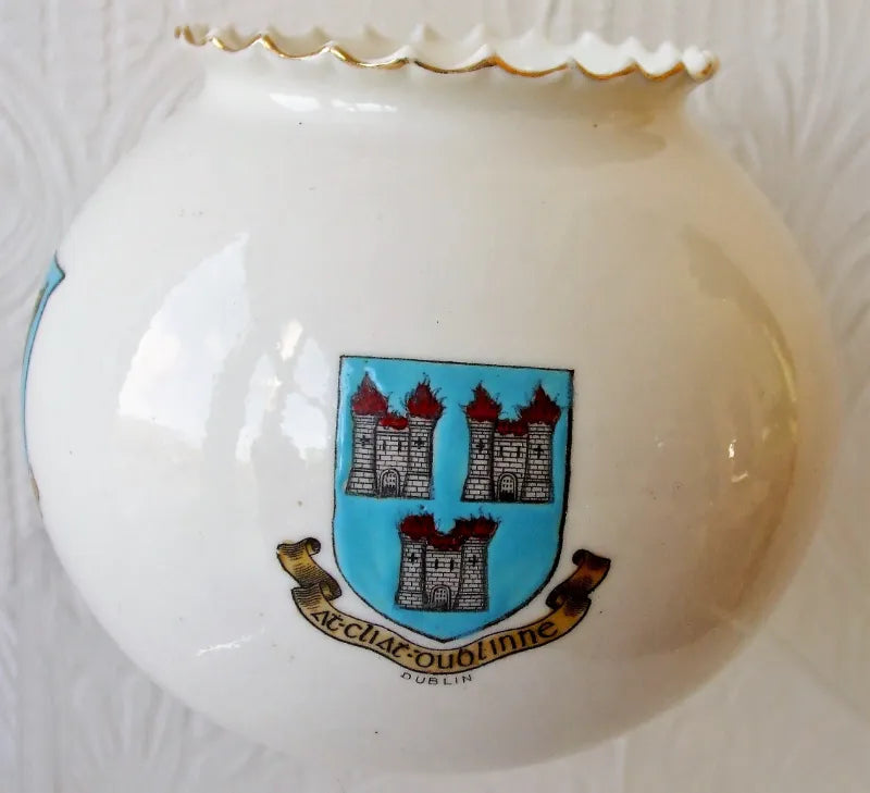 Antique W.H. Goss ~ Fairy Ball Vase ~ Crinkle Top ~ Arms of Ireland