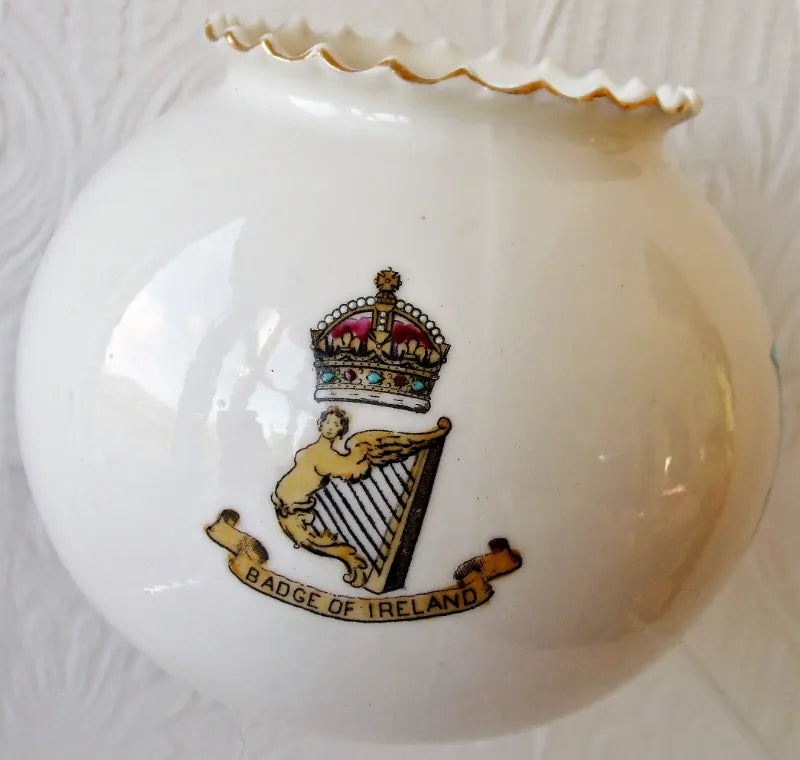 Antique W.H. Goss ~ Fairy Ball Vase ~ Crinkle Top ~ Arms of Ireland