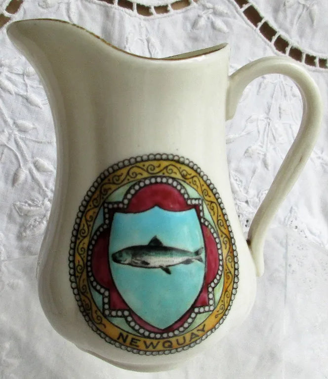 Antique W.H. Goss ~ High Melon Milk Jug ~ Arms of Newquay