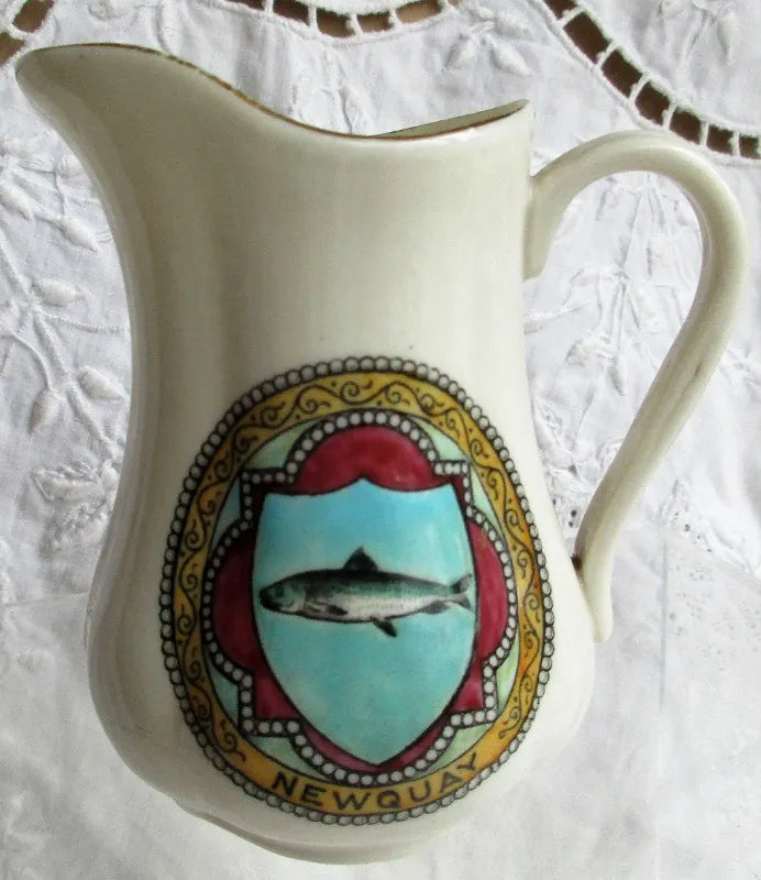 Antique W.H. Goss ~ High Melon Milk Jug ~ Arms of Newquay