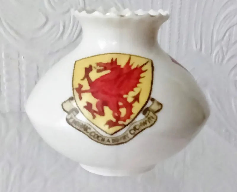 Antique W.H. Goss ~ Bulbous Violet Vase ~ Triple Arms of Wales