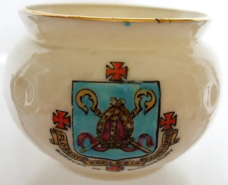 Antique W.H. Goss ~ Glastonbury Terracotta Bowl ~ A.C.C. No. 123 ~   Glastonbury  * MATCHING ARMS *
